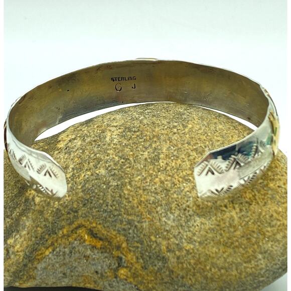 Sterling Turquoise 12k gold Buffalo Bangle Genevieve Jones Native American Made‎ - Picture 2 of 9